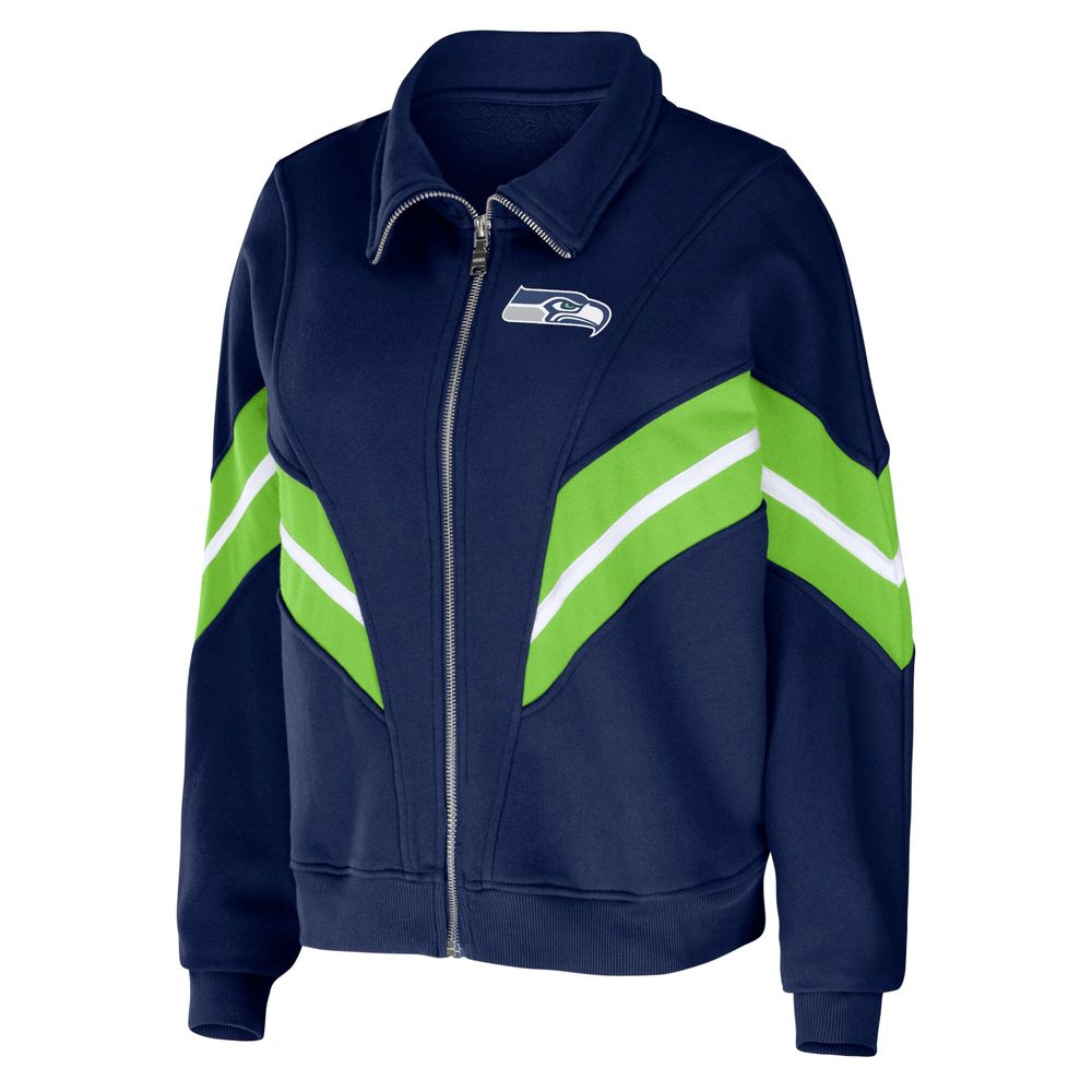 Women's WEAR by Erin Andrews College Navy Seattle Seahawks Plus Yarn Dye Stripe Full-Zip Jacket