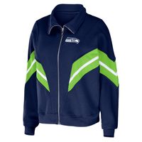 Women's WEAR by Erin Andrews College Navy Seattle Seahawks Plus Yarn Dye Stripe Full-Zip Jacket