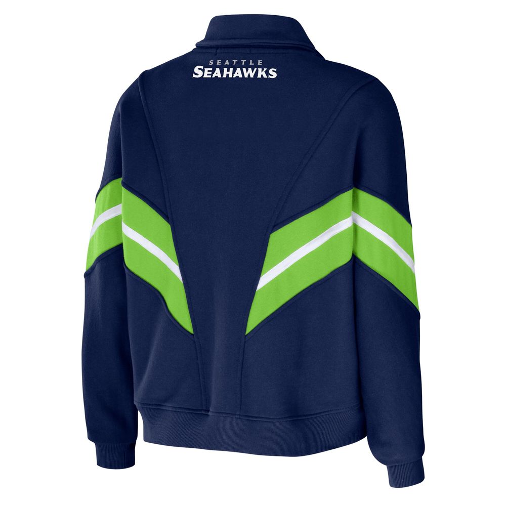 Women's WEAR by Erin Andrews College Navy Seattle Seahawks Plus Yarn Dye Stripe Full-Zip Jacket