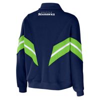 Women's WEAR by Erin Andrews College Navy Seattle Seahawks Plus Yarn Dye Stripe Full-Zip Jacket