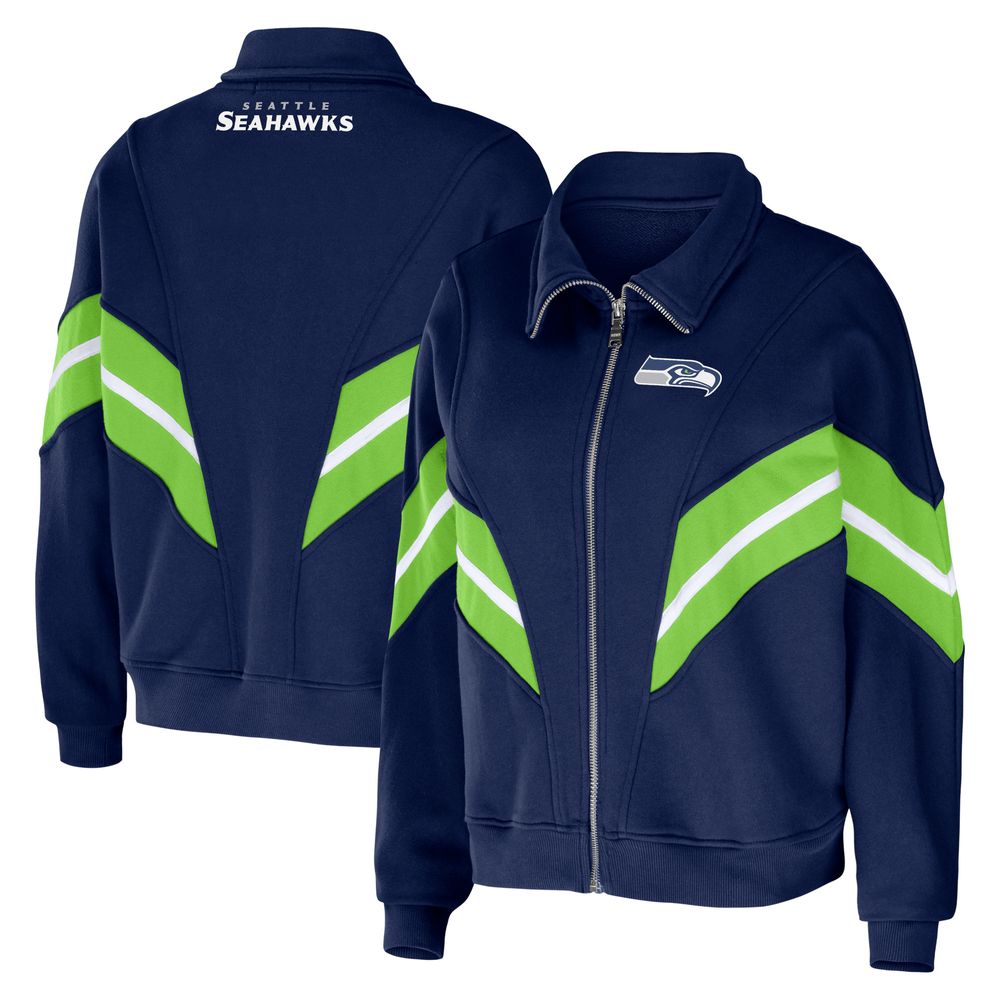 Women's WEAR by Erin Andrews College Navy Seattle Seahawks Plus Yarn Dye Stripe Full-Zip Jacket
