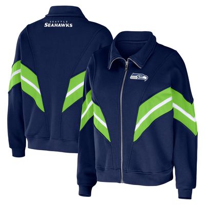 Women's WEAR by Erin Andrews College Navy Seattle Seahawks Plus Yarn Dye Stripe Full-Zip Jacket