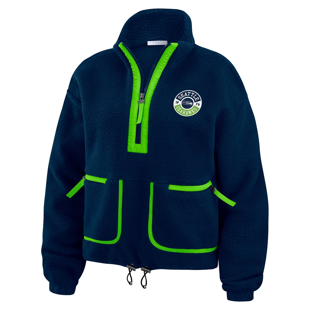 Women's WEAR by Erin Andrews College Navy Seattle Seahawks Polar Fleece Half-Zip Jacket