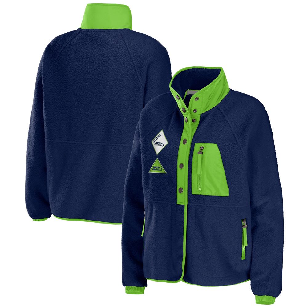 Women's WEAR by Erin Andrews College Navy Seattle Seahawks Polar Fleece Raglan Full-Snap Jacket