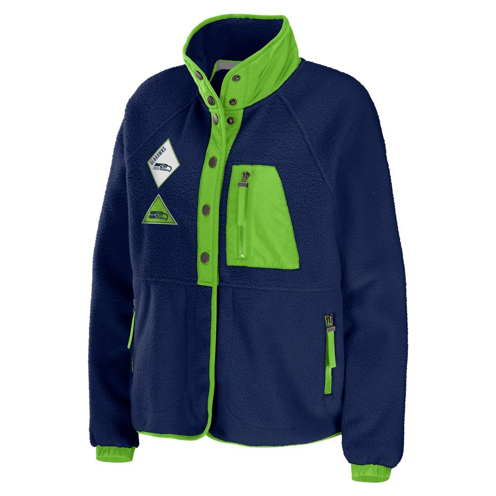 Women's WEAR by Erin Andrews College Navy Seattle Seahawks Polar Fleece Raglan Full-Snap Jacket