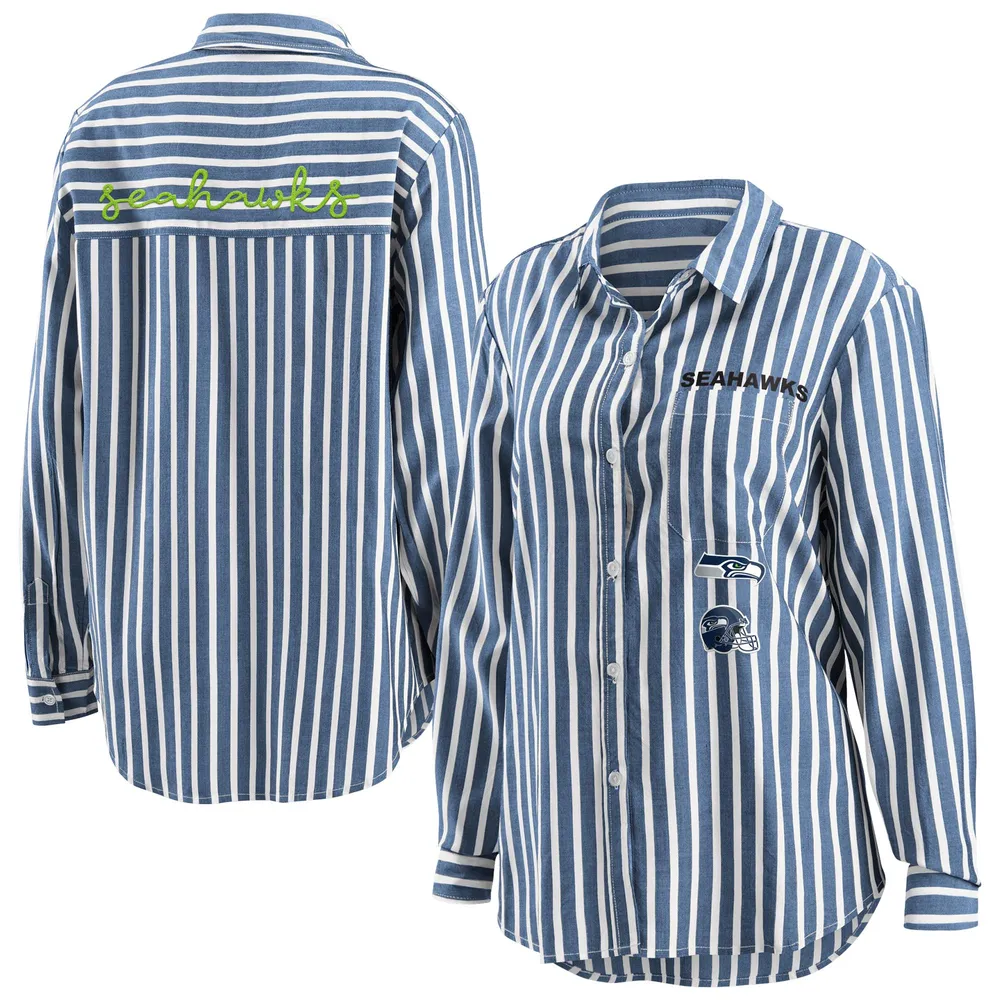 Cutter & Buck Boston Red Sox Blue Pinstripe Long Sleeve Dress Shirt (Medium)