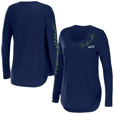 Seattle Seahawks WEAR by Erin Andrews Women's Team Scoop Neck Tri-Blend Long Sleeve T-Shirt - College Navy