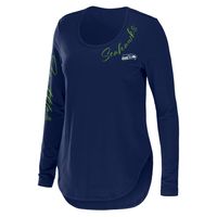 Women's WEAR by Erin Andrews College Navy Seattle Seahawks Team Scoop Neck Tri-Blend Long Sleeve T-Shirt