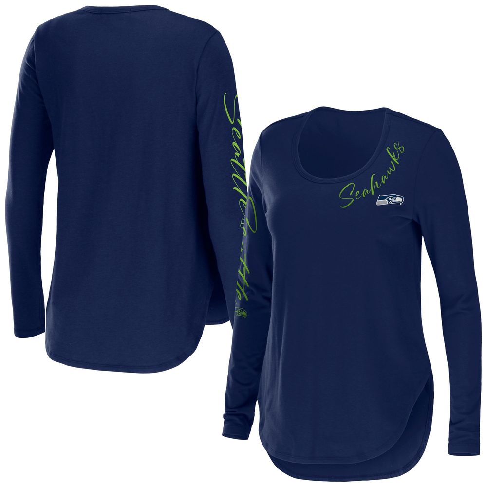 Women's WEAR by Erin Andrews College Navy Seattle Seahawks Team Scoop Neck Tri-Blend Long Sleeve T-Shirt