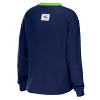 Women's WEAR by Erin Andrews College Navy Seattle Seahawks Waffle Henley Long Sleeve T-Shirt