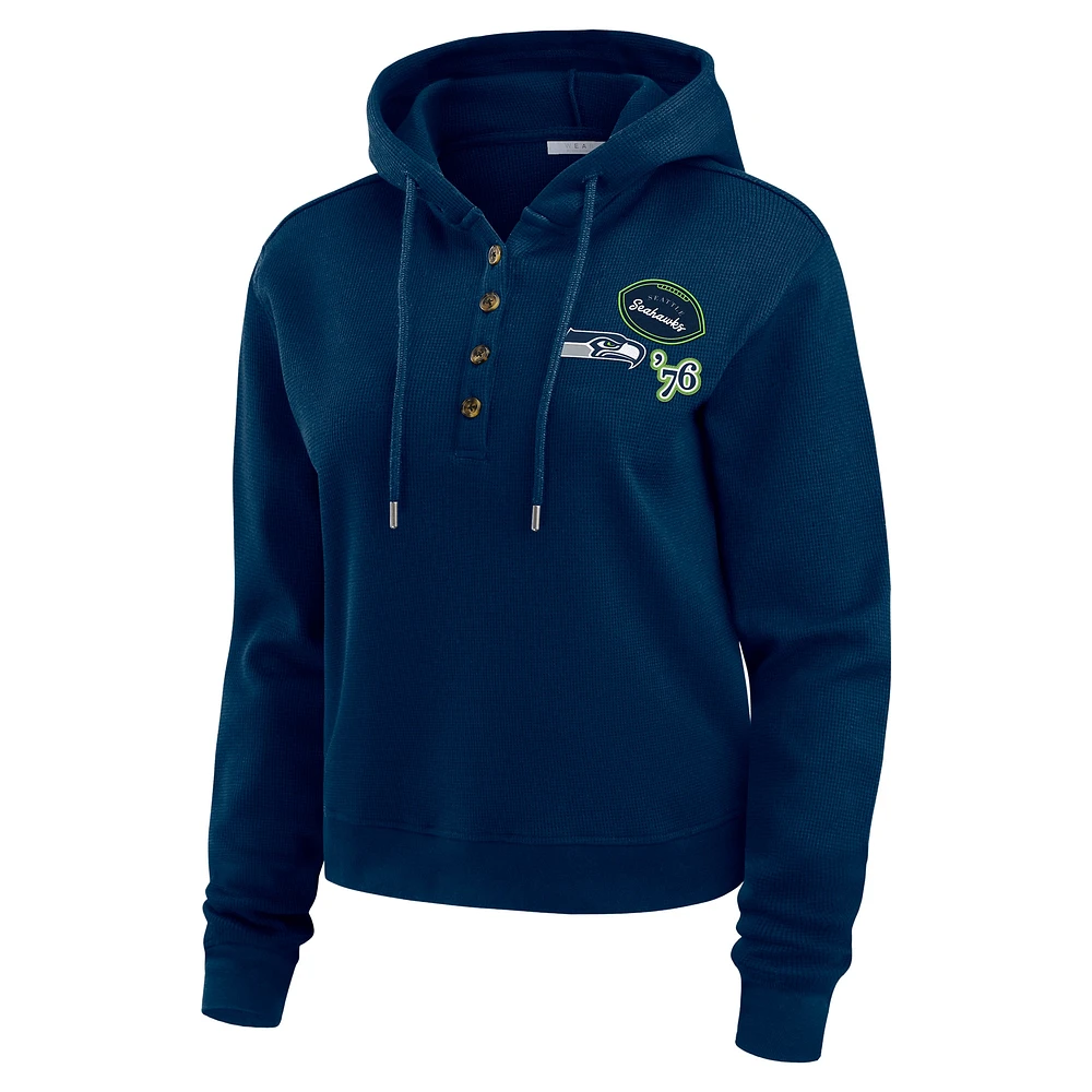 Women's WEAR by Erin Andrews  College Navy Seattle Seahawks Waffle Hoodie Pullover Top