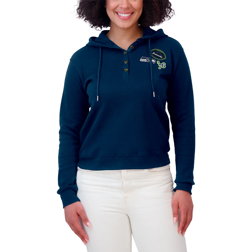 Women's WEAR by Erin Andrews  College Navy Seattle Seahawks Waffle Hoodie Pullover Top