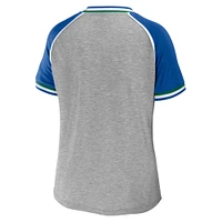 Women's WEAR by Erin Andrews Heather Gray Seattle Seahawks Cropped Raglan Throwback V-Neck T-Shirt