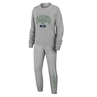 Women's WEAR by Erin Andrews Heather Gray Seattle Seahawks Knit Long Sleeve Tri-Blend T-Shirt & Pants Sleep Set