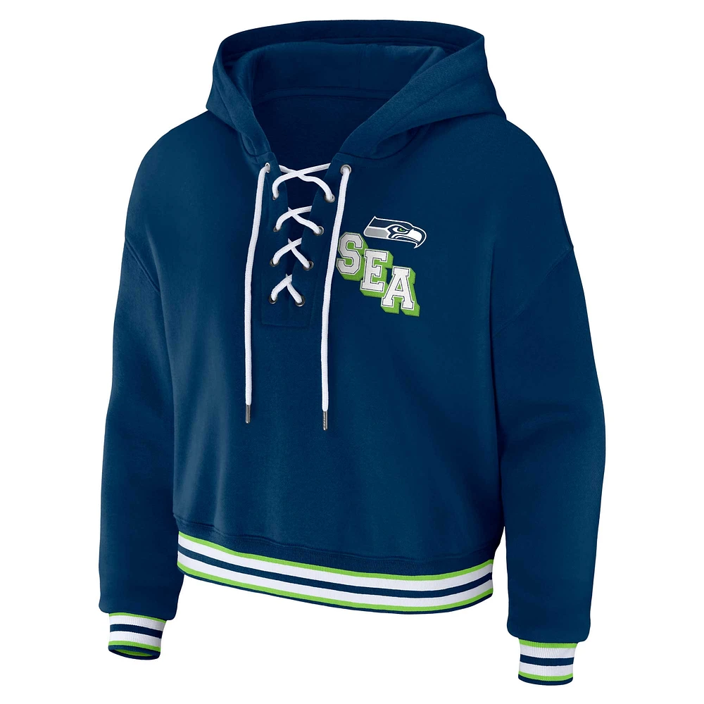 Sweat à capuche lacets bleu marine Seattle Seahawks pour femme WEAR by Erin Andrews