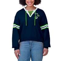 Women's WEAR by Erin Andrews Navy Seattle Seahawks Lace-Up Pullover Sweatshirt