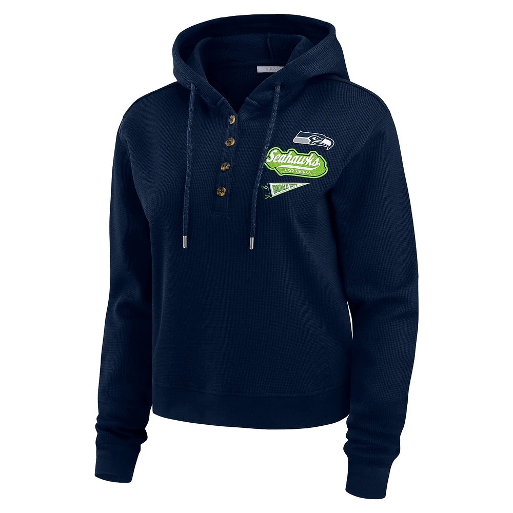 Women's WEAR by Erin Andrews  Navy Seattle Seahawks Plus Waffle Hoodie Pullover Top