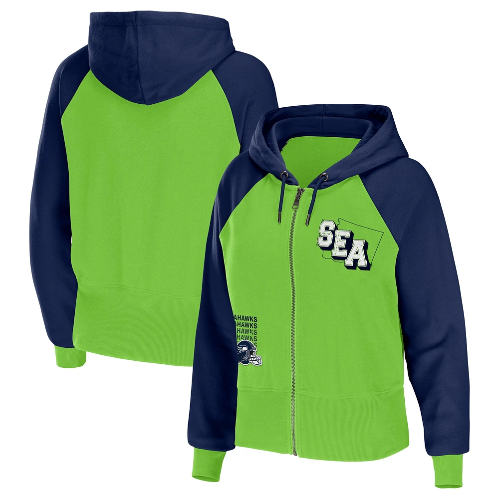 Women's WEAR by Erin Andrews Neon Green Seattle Seahawks Colorblock Lightweight Full-Zip Hoodie