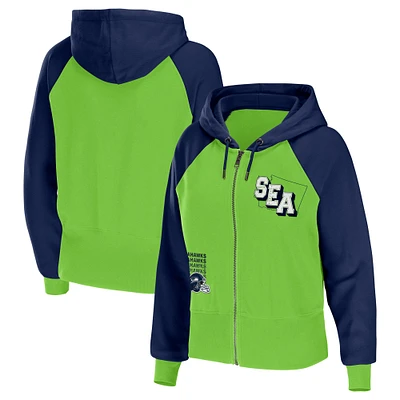 Women's WEAR by Erin Andrews Neon Green Seattle Seahawks Colorblock Lightweight Full-Zip Hoodie