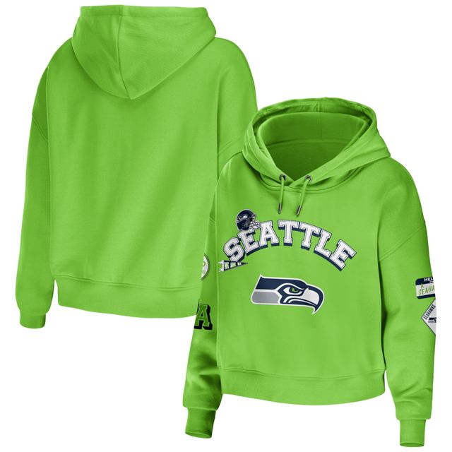 Sweat à capuche court et modeste vert fluo pour femme WEAR by Erin Andrews des Seattle Seahawks