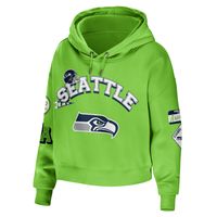 Women's WEAR by Erin Andrews Neon Green Seattle Seahawks Plus Modest Cropped Pullover Hoodie