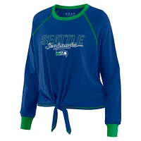 Women's WEAR by Erin Andrews Royal Seattle Seahawks Tie-Front Long Sleeve T-Shirt