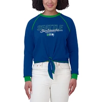 Women's WEAR by Erin Andrews Royal Seattle Seahawks Tie-Front Long Sleeve T-Shirt