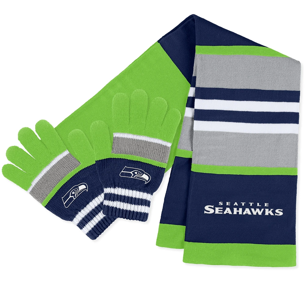 Ensemble gants et écharpe rayés pour femme WEAR by Erin Andrews des Seattle Seahawks