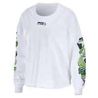 Women's WEAR by Erin Andrews White Seattle Seahawks Celebration Cropped Long Sleeve T-Shirt