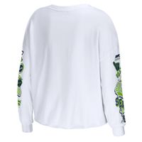 Women's WEAR by Erin Andrews White Seattle Seahawks Celebration Cropped Long Sleeve T-Shirt