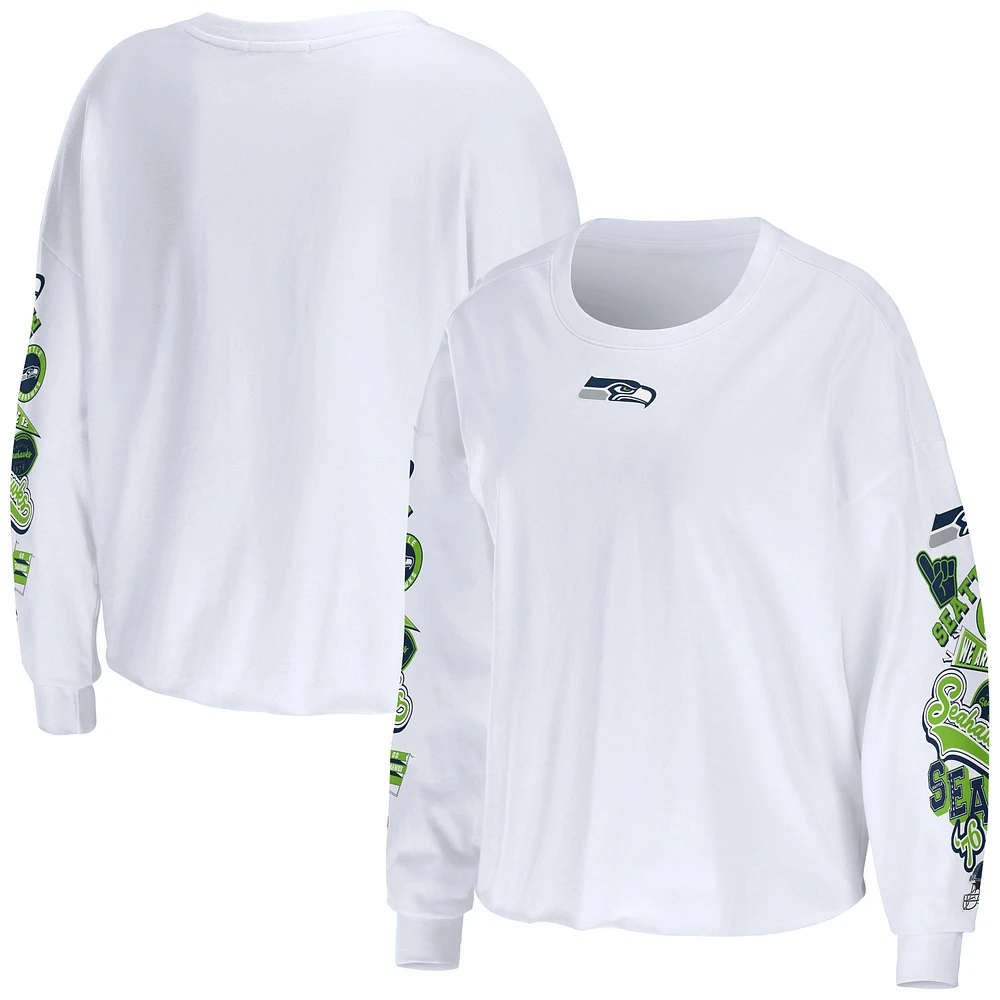 WEAR by Erin Andrews - T-shirt à manches longues blanc Seattle Seahawks Celebration pour femme