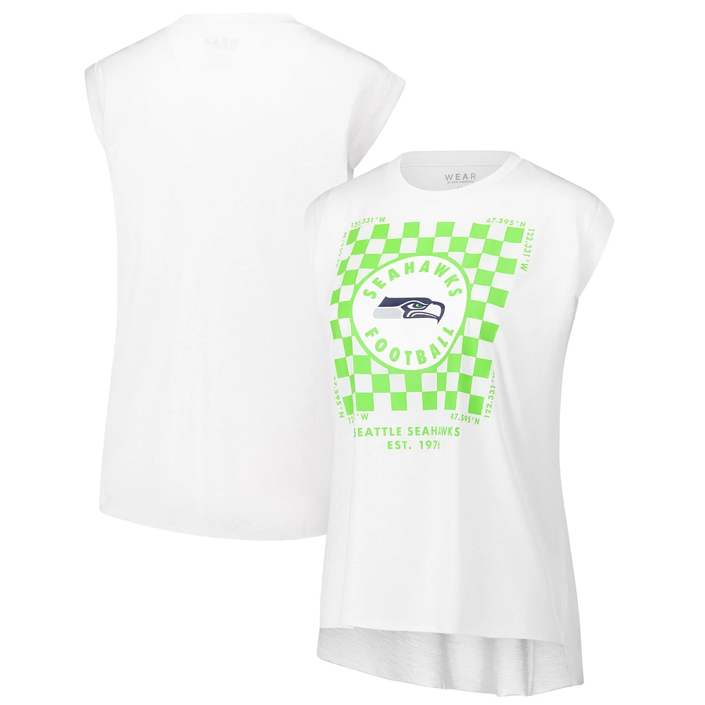 Women's WEAR by Erin Andrews White Seattle Seahawks Checker Muscle Tank Top