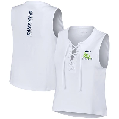 Women's WEAR by Erin Andrews  White Seattle Seahawks Lace-Up Tank Top