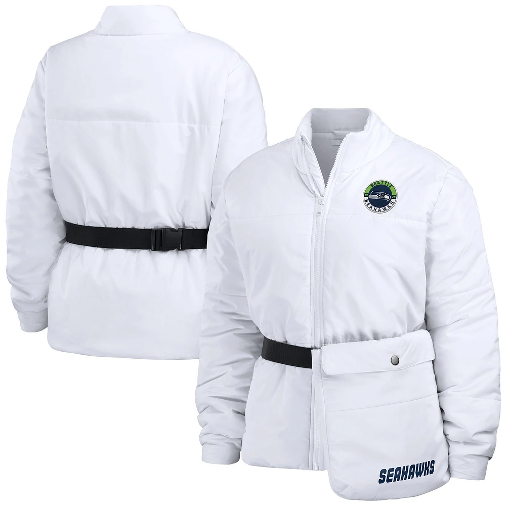 Women's WEAR by Erin Andrews  White Seattle Seahawks Packaway Full-Zip Puffer Jacket