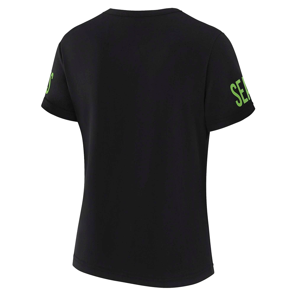 Women's WEAR by Erin Andrews x Gracie Hunt Black Seattle Seahawks Draft Me Lace-Up T-Shirt