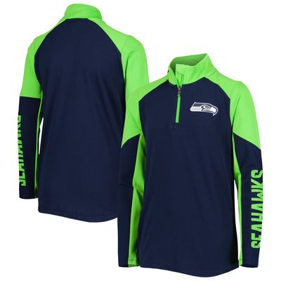 Youth College Navy/Neon Green Seattle Seahawks Audible Quarter-Zip Jacket