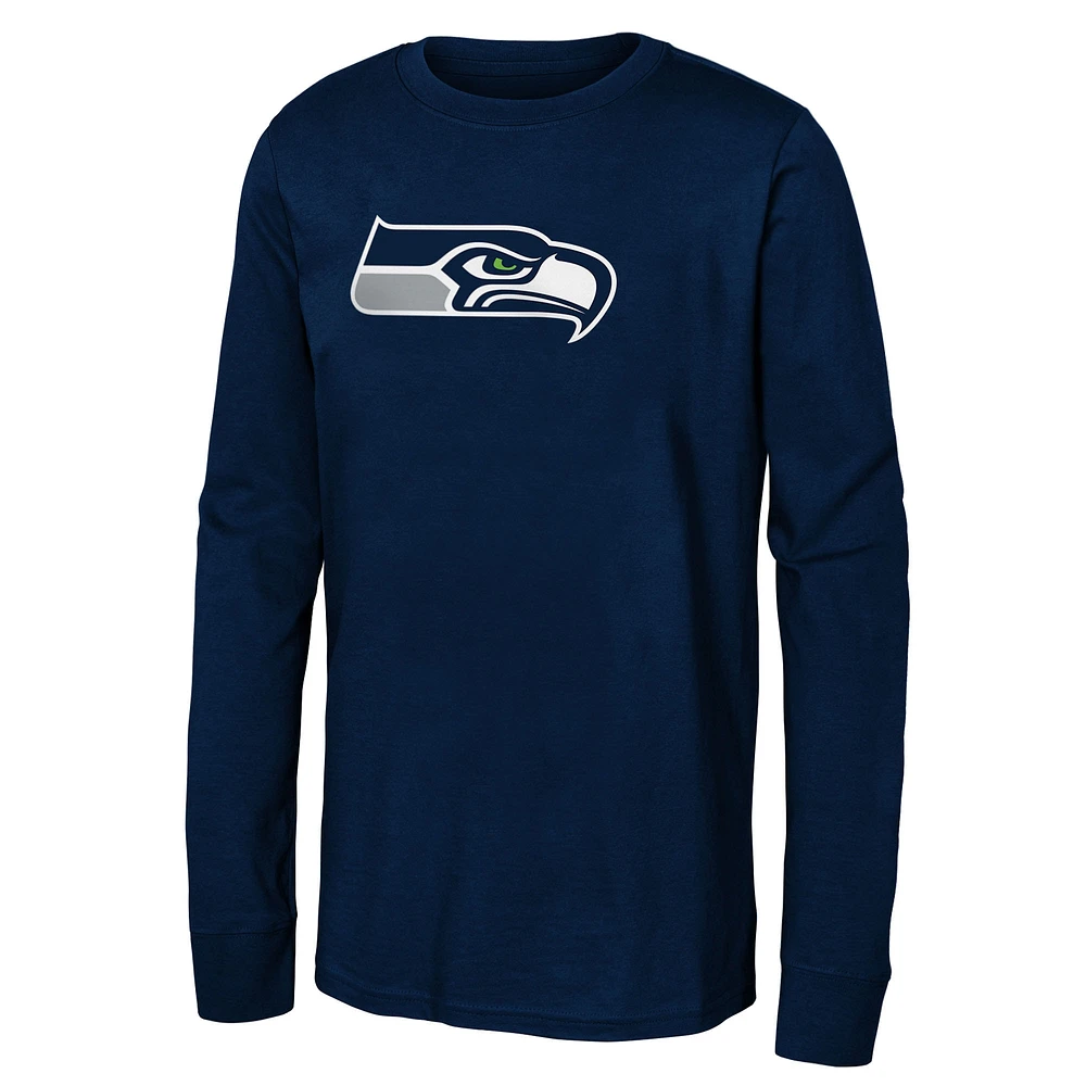 Youth College Navy Seattle Seahawks Primary Logo Long Sleeve T-Shirt