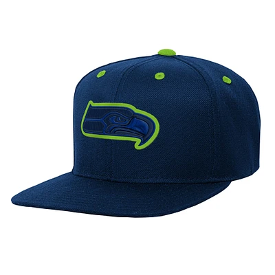 Casquette Snapback à visière plate couleur pop de l'équipe Seattle Seahawks de la marine pour jeunes