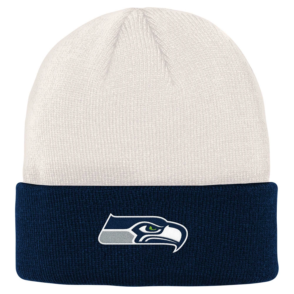 Youth Cream/College Navy Seattle Seahawks Bone Cuffed Knit Hat