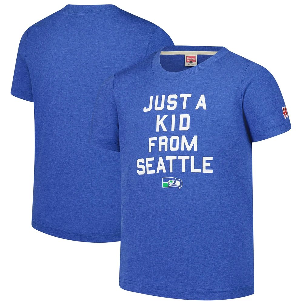 T-shirt Tri-Blend Just a Kid hommage aux jeunes Royal Seattle Seahawks