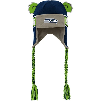 Bonnet en tricot bleu marine avec oreilles de soldat et inscription Seattle Seahawks pour jeunes