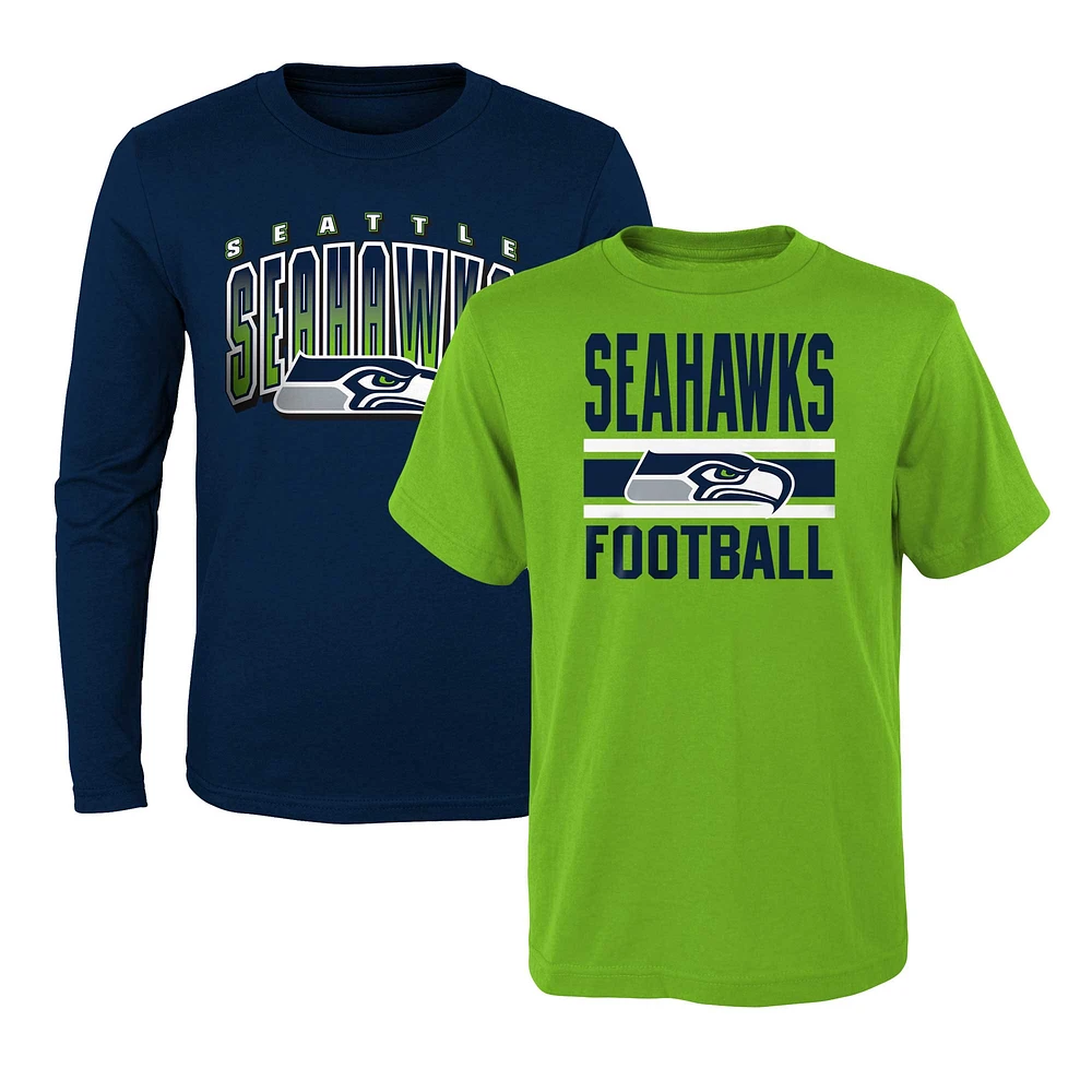 Ensemble de t-shirts préférés des fans Seahawks Seattle vert fluo/bleu marine pour jeune