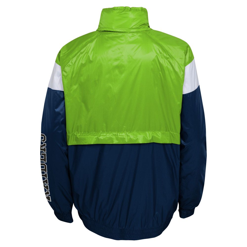 Youth Neon Green/College Navy Seattle Seahawks Goal Line Stance Full-Zip Hoodie Windbreaker