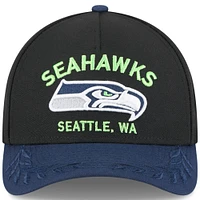 Casquette ajustable New Era 9FORTY A-Frame M-Crown noire/bleu marine universitaire pour jeunes des Seattle Seahawks, draft NFL 2025