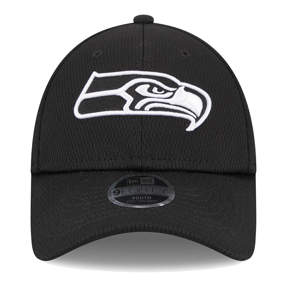 Casquette ajustable New Era noire Seattle Seahawks Main B-Dub 9FORTY pour jeunes