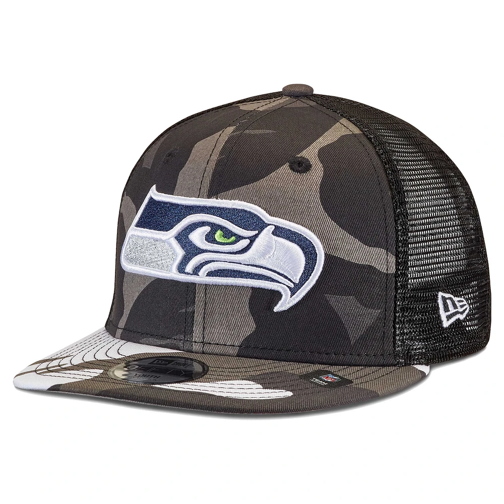 Youth New Era Camo/Black Seattle Seahawks Trucker 9FIFTY Snapback Hat