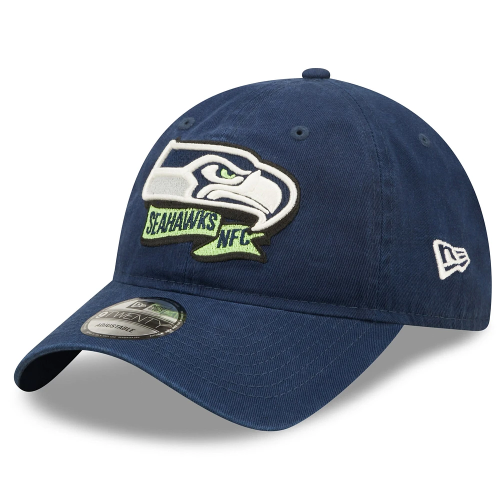 Youth New Era College Navy Seattle Seahawks 2022 Sideline Adjustable 9TWENTY Hat