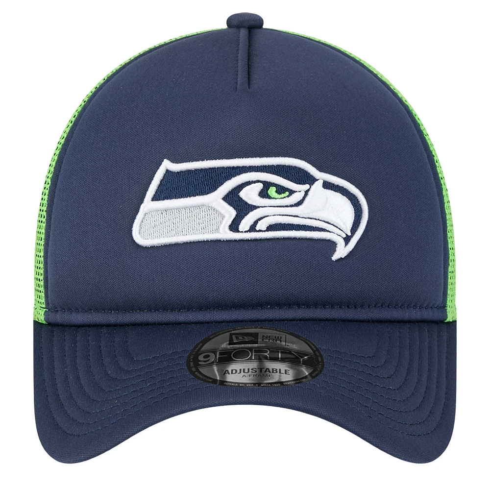 Casquette réglable de camionneur A-Frame 9FORTY New Era College Navy Seattle Seahawks pour jeune