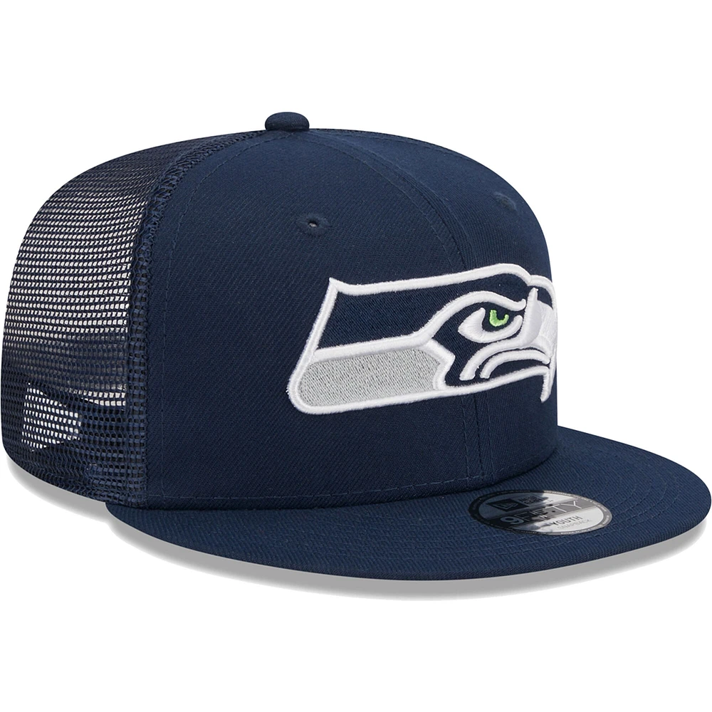 Youth New Era College Navy Seattle Seahawks  Main Trucker 9FIFTY Snapback Hat