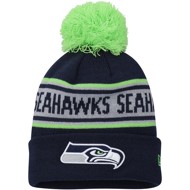 Mitchell & Ness Youth Boys Royal Seattle Seahawks Retro Script Cuffed Knit  Hat with Pom